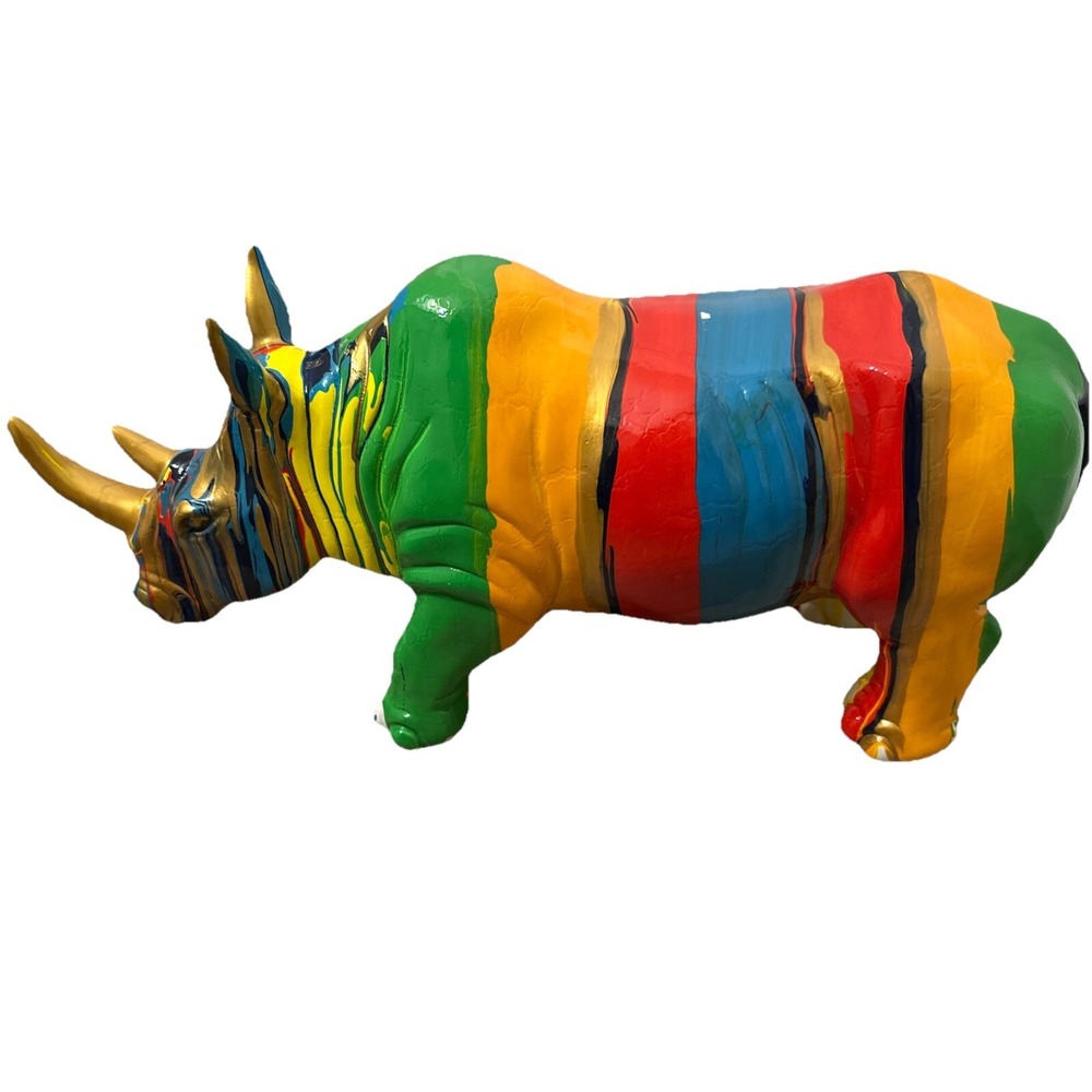 Modern Pop Art Paint Drip Rhino Rhinoceros Sculpture 19.5" long Graffiti Statue